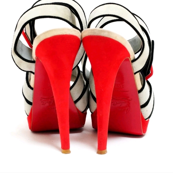 Auth CHRISTIAN LOUBOUTIN Light Gray Black Suede Womens Sandals EUR 34 1/2  US4.5 - Picture 3 of 7